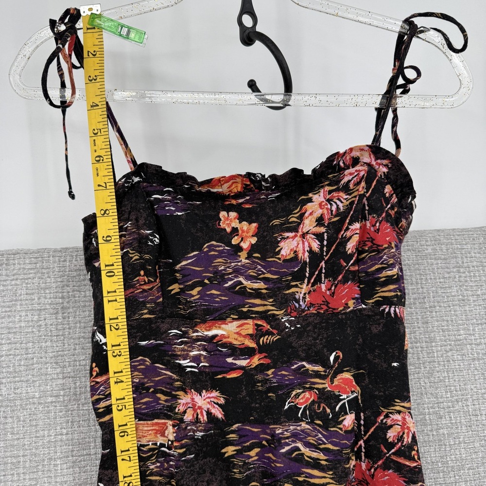 Free People Dress Womens 4 Black Flamingo Tropical Linen Maxi Strappy Open‎ Back - Picture 5 of 15